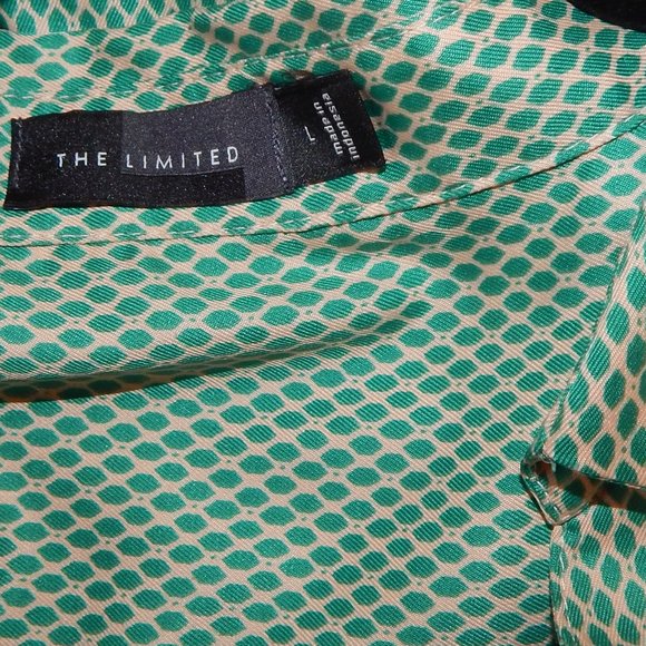 Ladies The Limited Button Front Blouse Top Shirt Size L Green/Cream Design - Picture 8 of 8